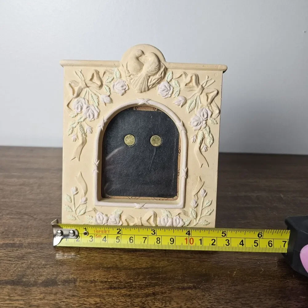 Vintage Ceramic Picture Frame with Roses & Doves Peach Floral Photo Frame